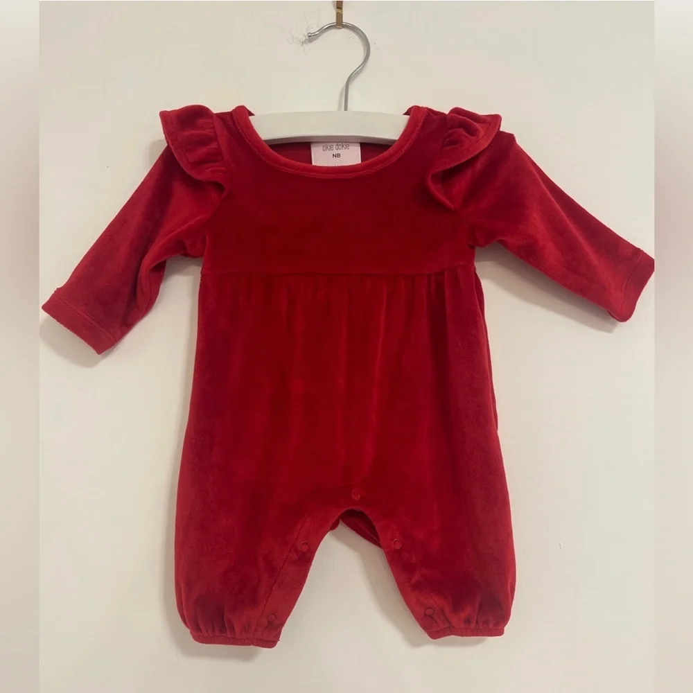 Okie Dokie Newborn Red Velour Outfit